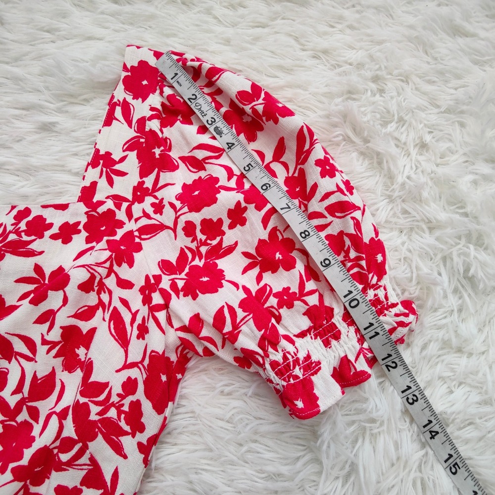 Draper James RSVP Pink Floral Puff Sleeve Linen Blend Mini Dress Square Neck Sm - Picture 10 of 10